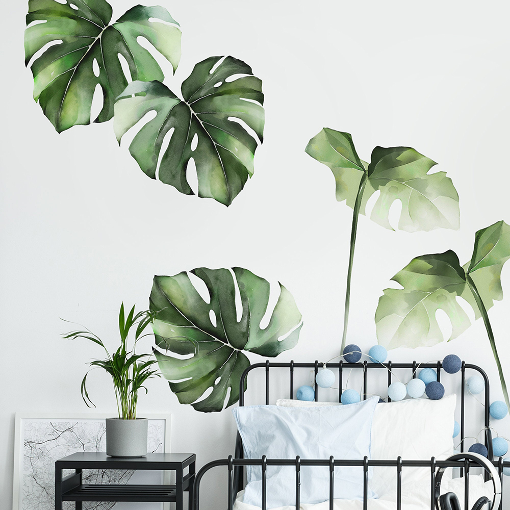Monstera Thai Constellation - Aquarel Monstera tropische jungle bladeren muurstickers