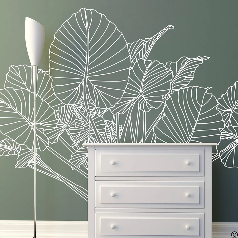 Monstera Thai Constellation - Olifant Oor Tropische Plant Muurtattoo, Moderne