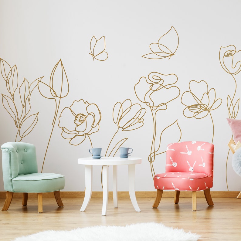 Monstera Thai Constellation - Grote minimale bloemen vlinders muurstickers slaapkamer