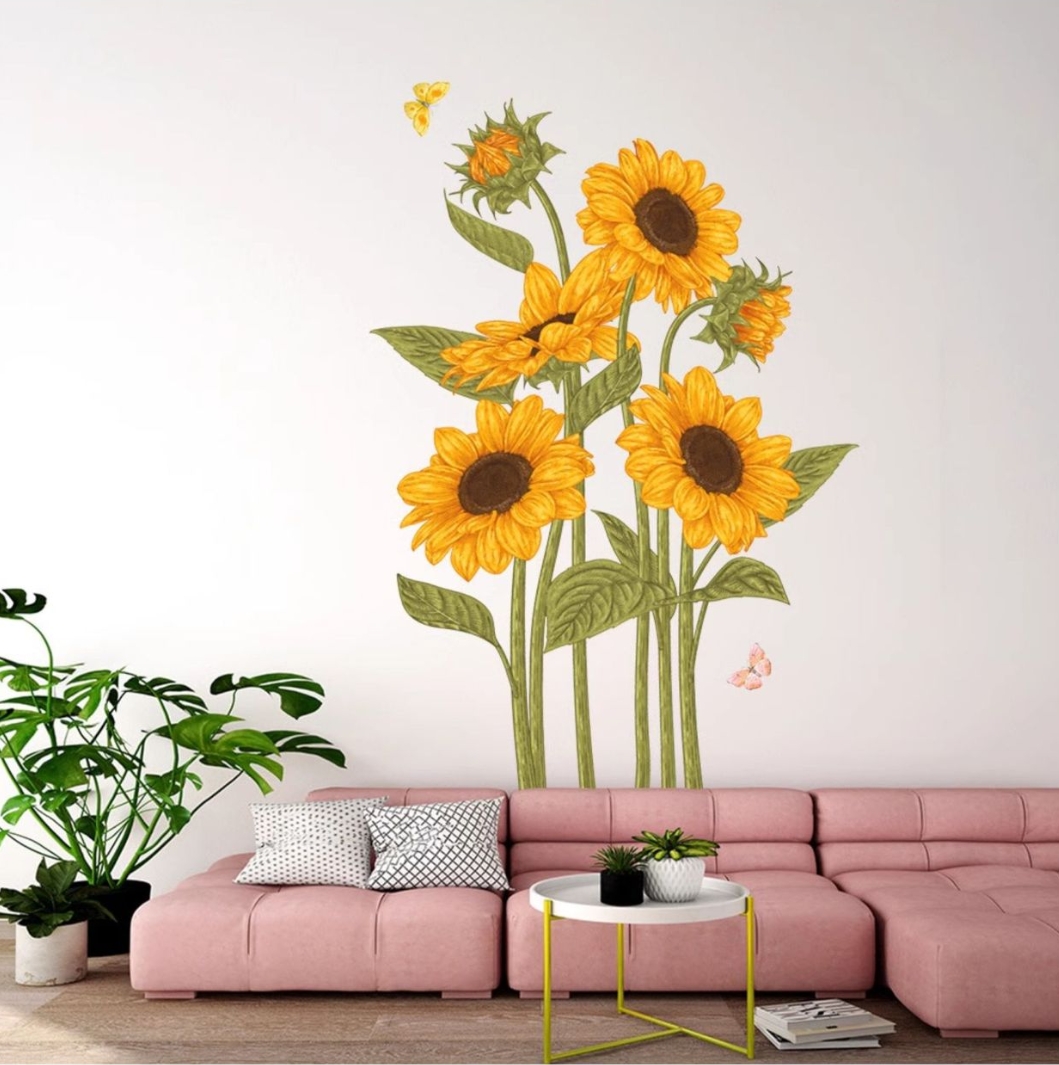 Monstera Thai Constellation - 2 stuks zonnebloem-vlinder wandstickers voor woonkamer,